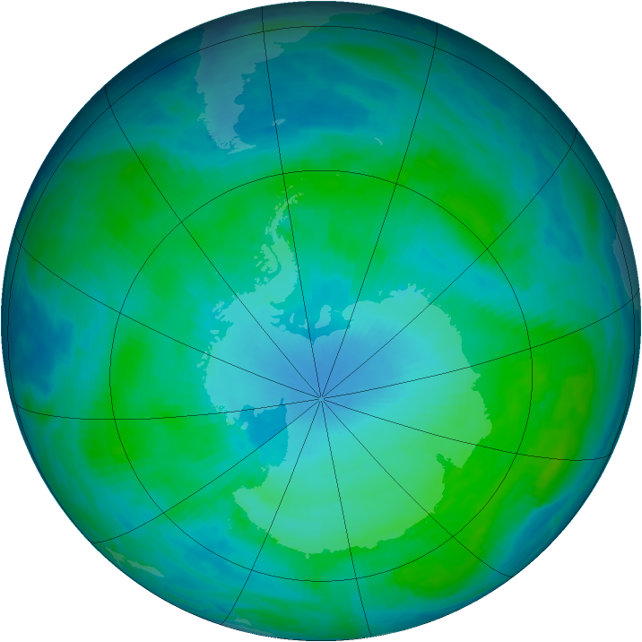 Antarctic ozone map for 25 January 1991